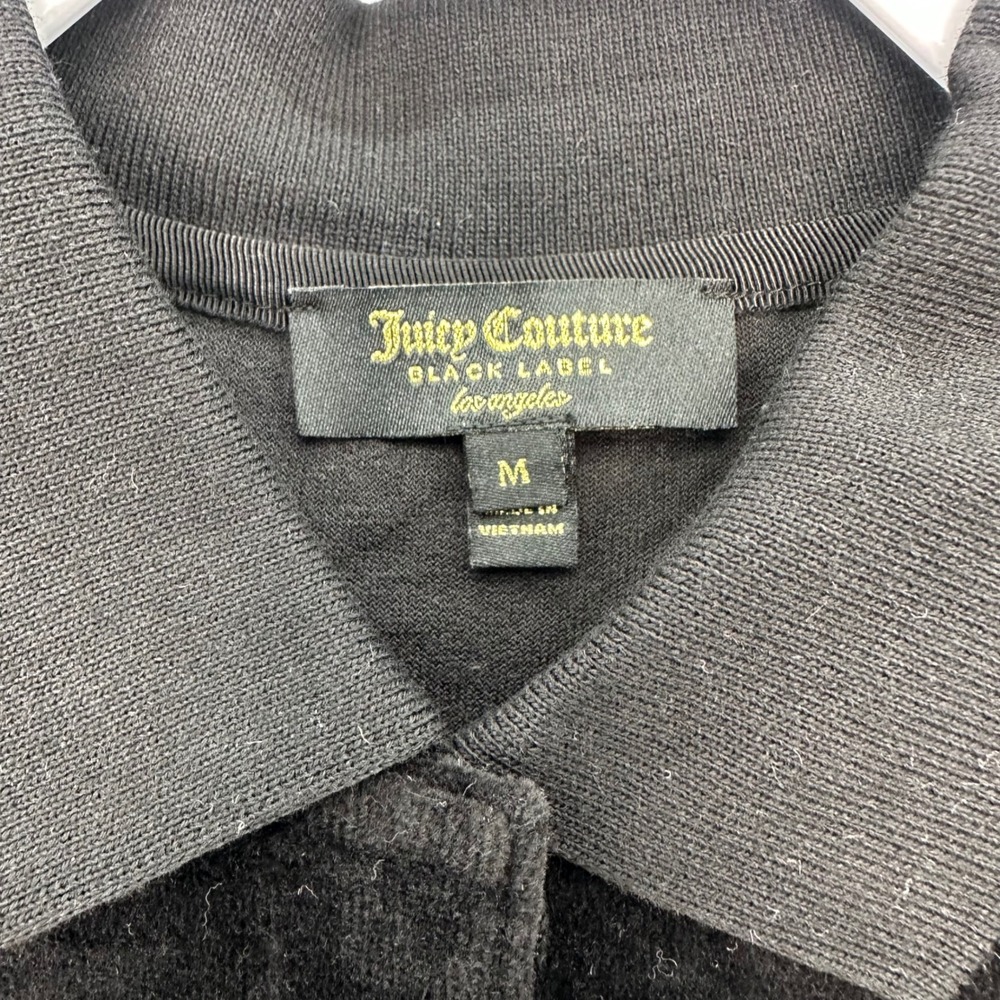 Juicy Couture Black Label Velour Long Sleeve Collar Shirt Medium Black Y2K Style - Picture 7 of 13